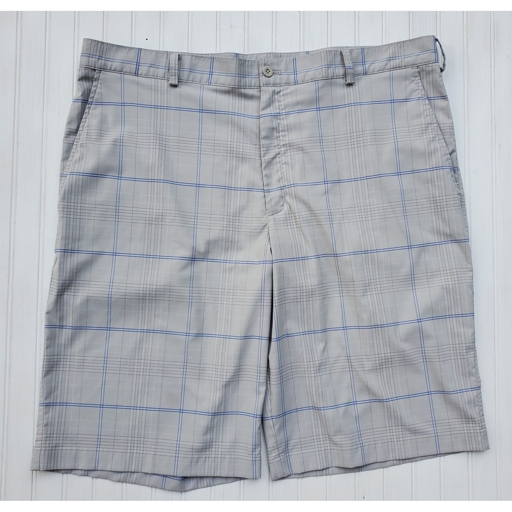 Nike Golf Mens Gray Plaid Performance Shorts Size‎ 40 Blue Accents Stretch